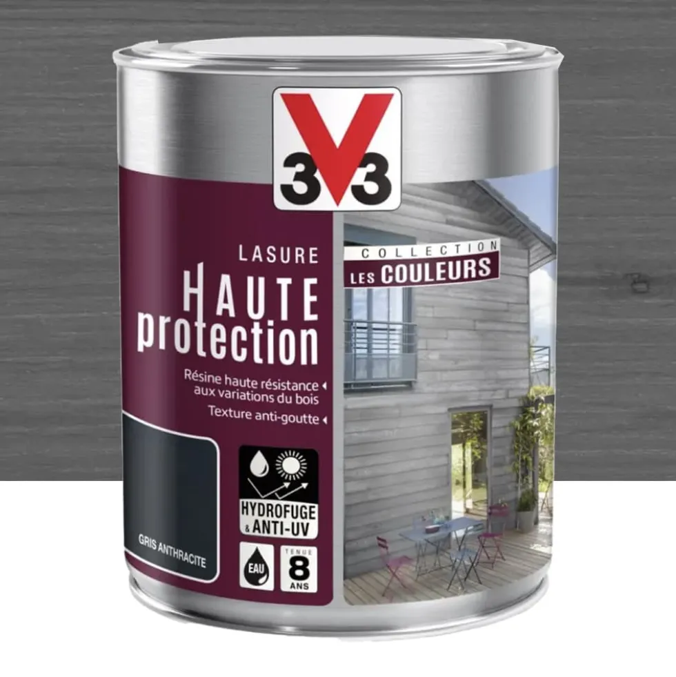Lasure Haute Protection V33 Les Couleurs 8 ans Gris Anthracite