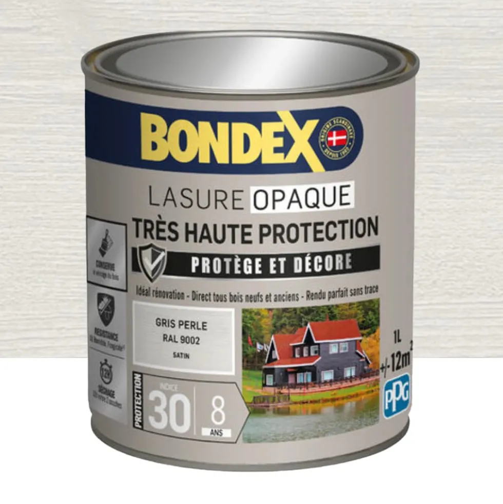 Lasure opaque BONDEX Très Haute Protection 8 ans Gris perle (ral 9002)