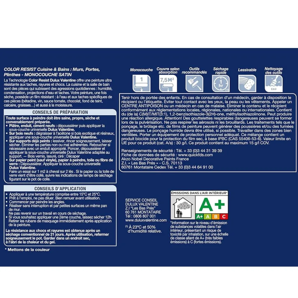 Peinture acrylique Dulux Valentine Color Resist Cuisine & Bains Figue