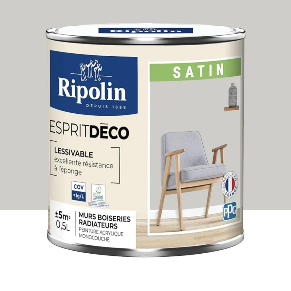 Peinture acrylique RIPOLIN Esprit Déco Satin Gris cétus