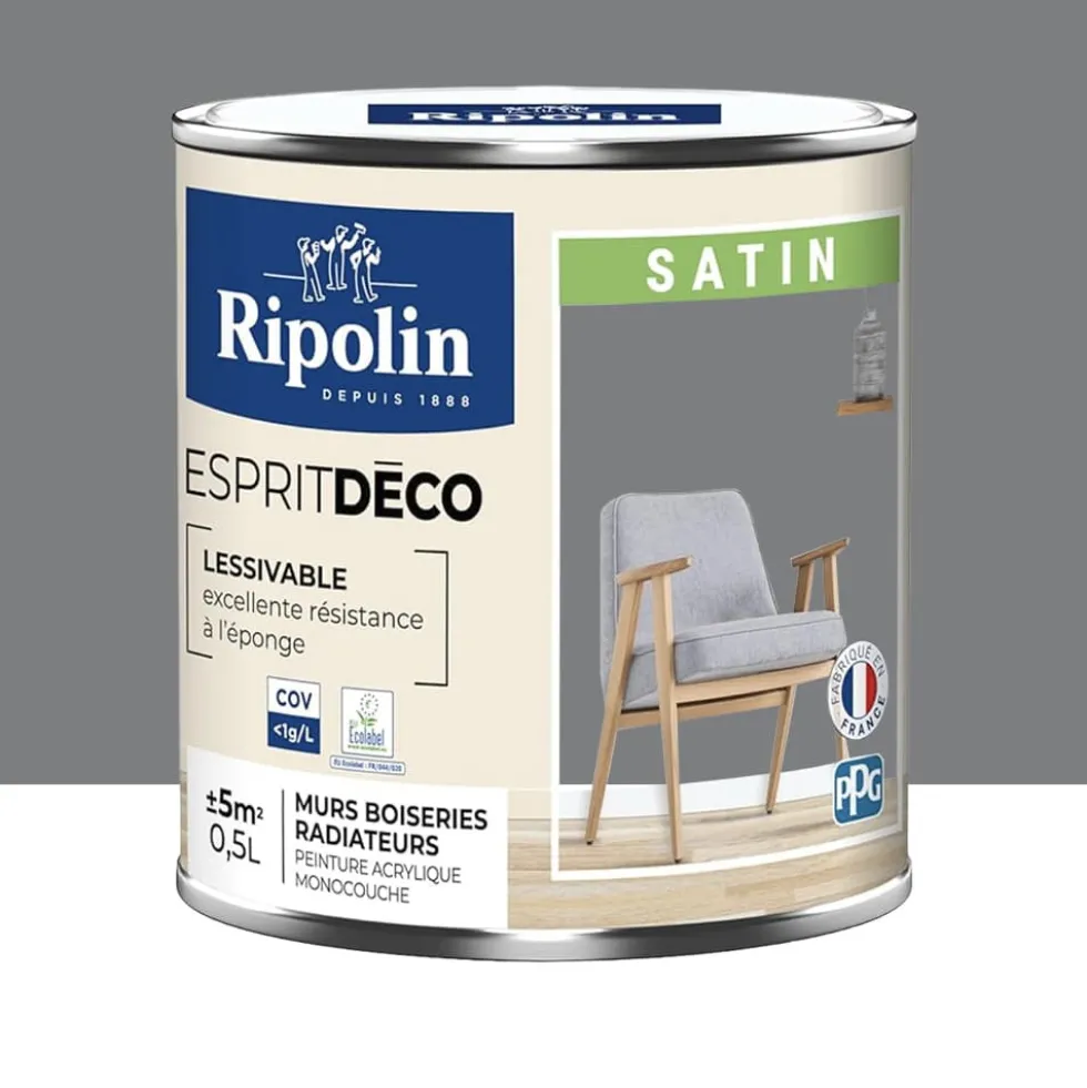 Peinture acrylique RIPOLIN Esprit Déco Satin Gris Ardoise