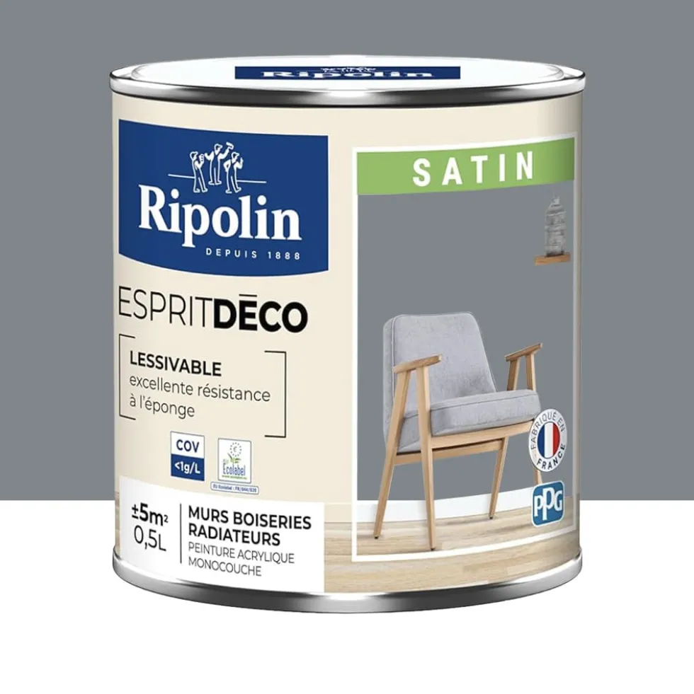Peinture acrylique RIPOLIN Esprit Déco Satin Gris Zinc