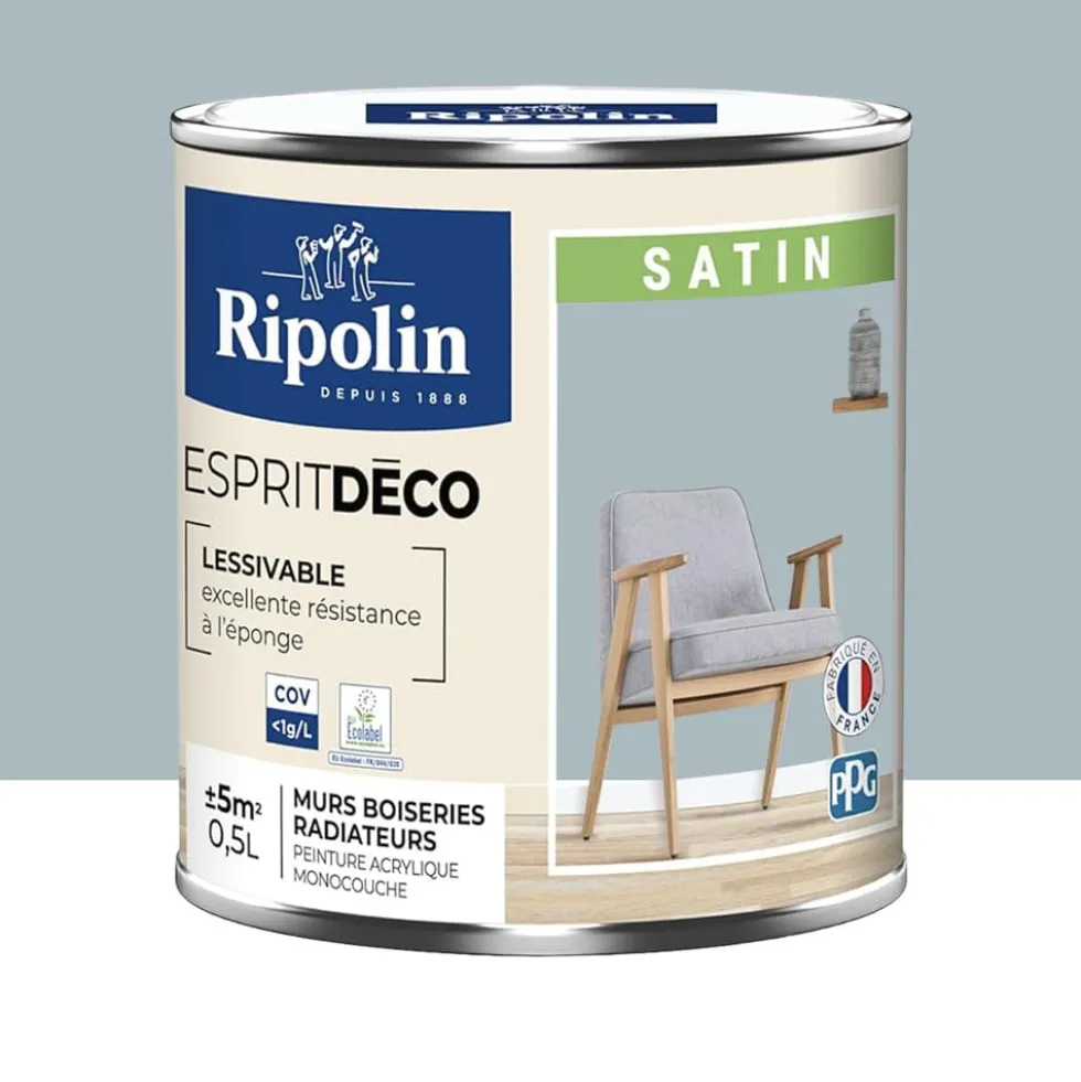 Peinture acrylique RIPOLIN Esprit Déco Satin Bleu cupcake