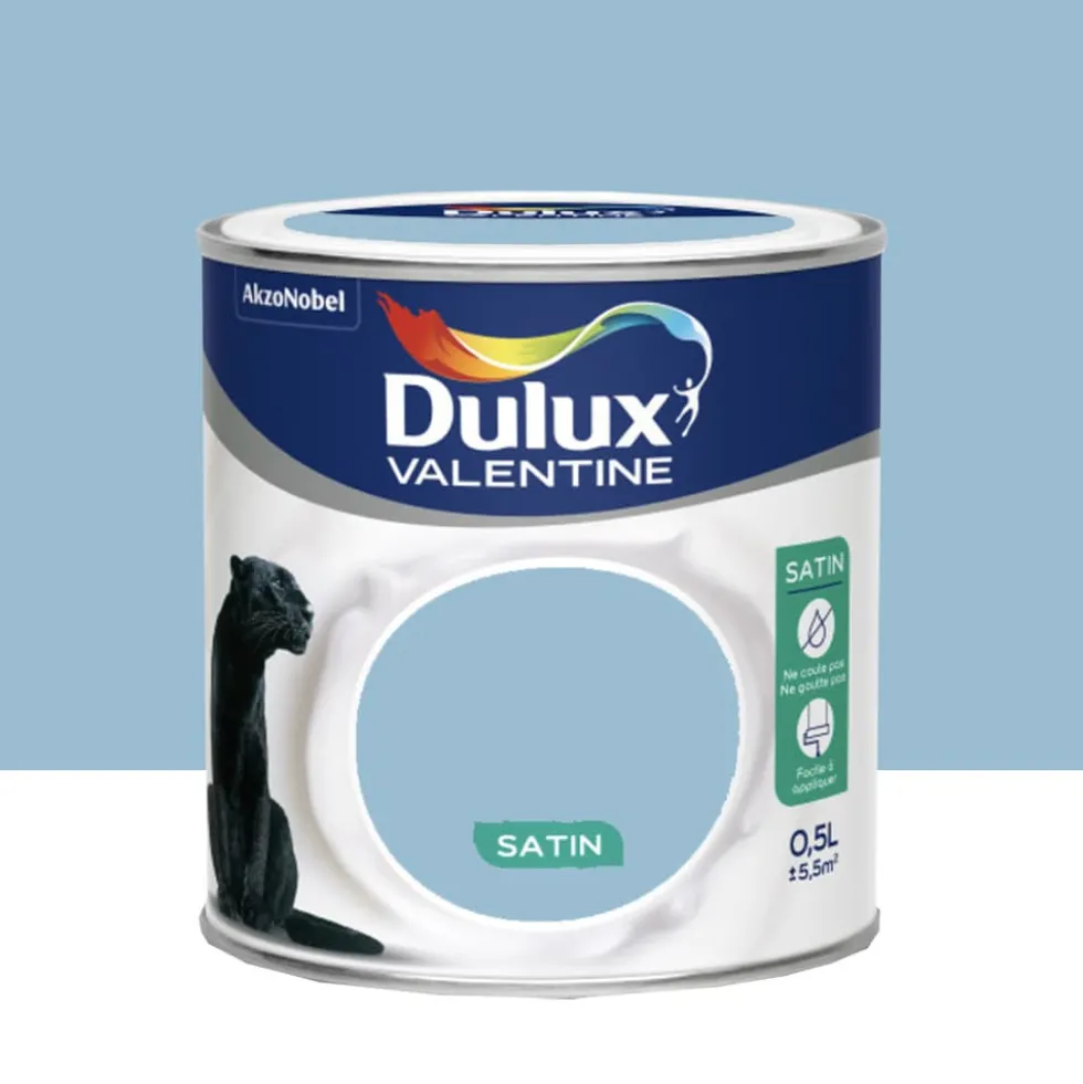 Peinture acrylique satin DULUX VALENTINE Crème de couleur Bleu céleste