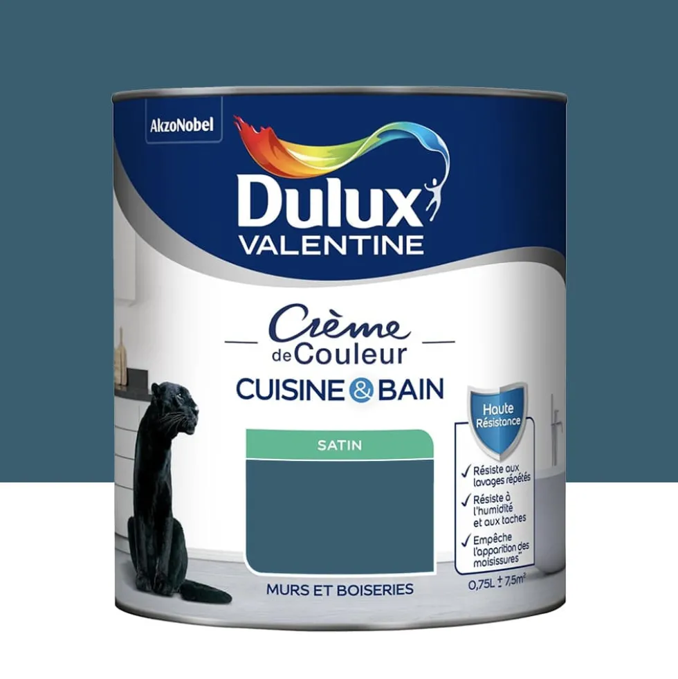 Peinture Cuisine & Bain DULUX VALENTINE Crème de Couleur Bleu paon