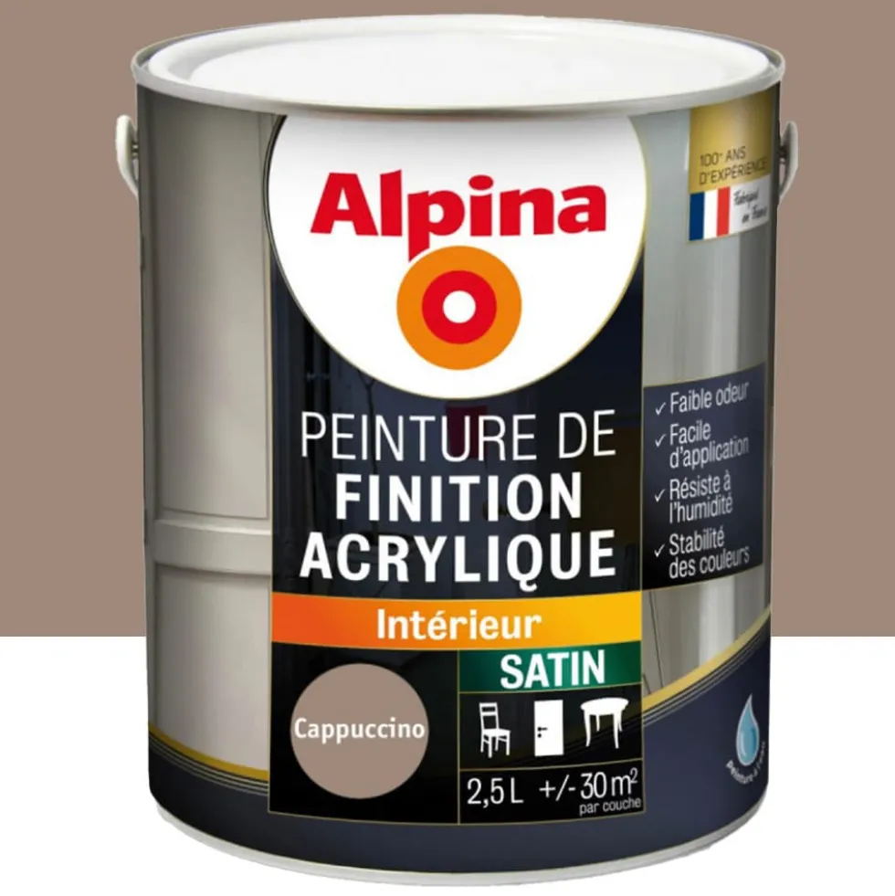 Peinture de finition boiseries intérieures acrylique Alpina Satin Cappuccino