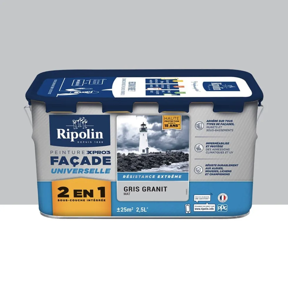 Peinture façade RIPOLIN XPro3 Universelle 2 en 1 Gris granit