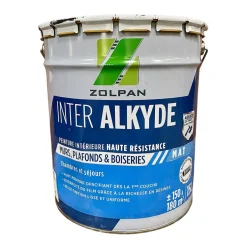 Peinture intérieure haute résistance pour murs, plafonds et boiseries ZOLPAN Inter Alkyde Mat 15L