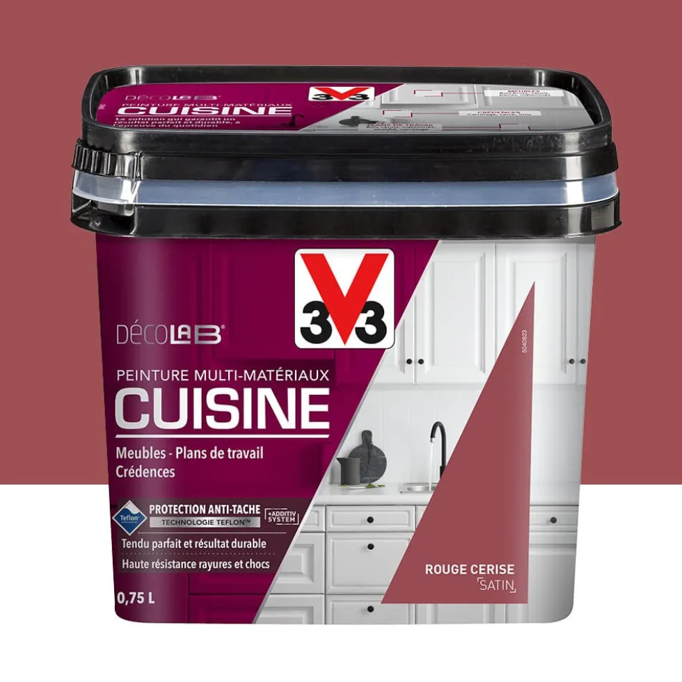 Peinture Multi-Matériaux Cuisine V33 Déco LAB Rouge Cerise Satin