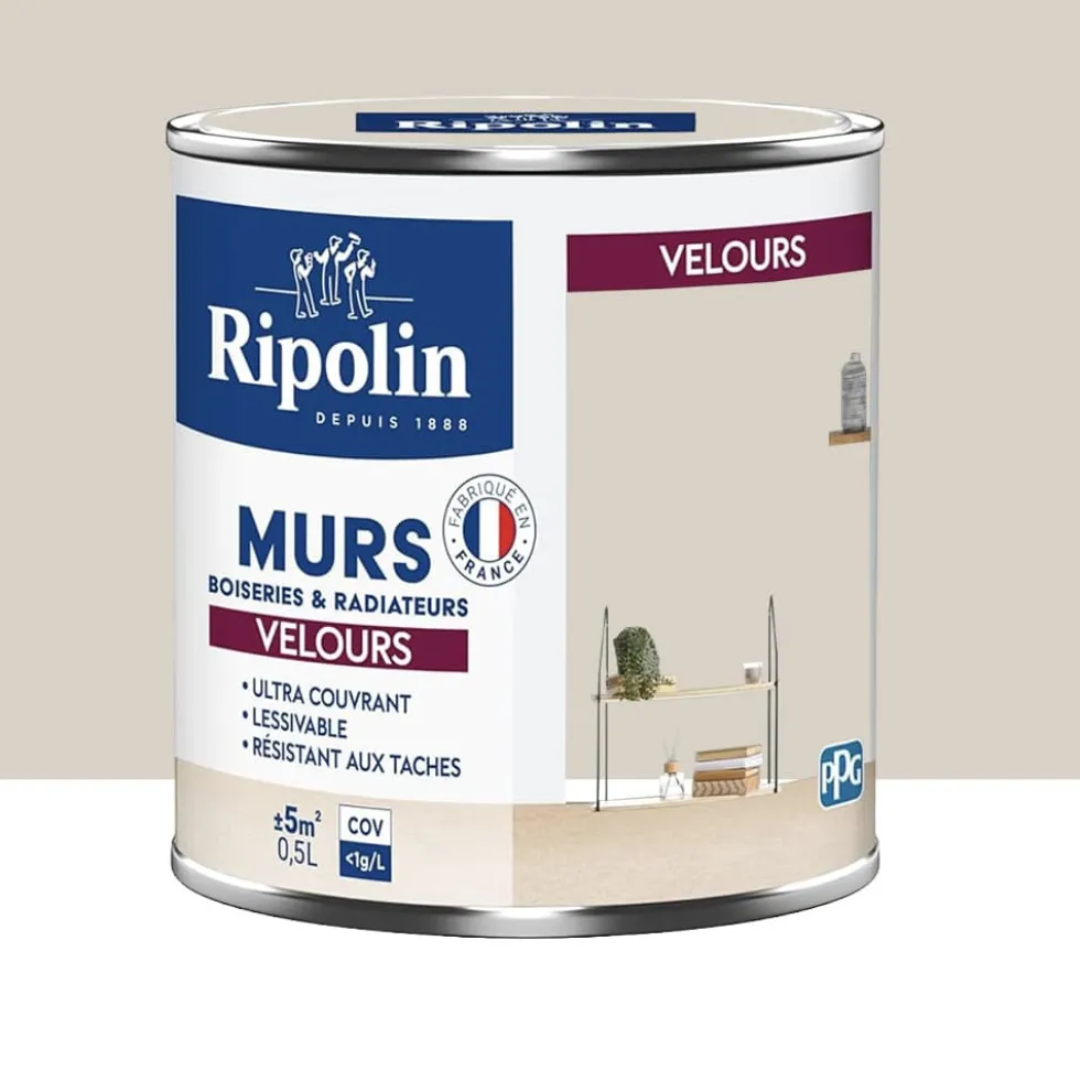 Peinture Murs, Boiseries, Radiateurs RIPOLIN Velours Beige glaise
