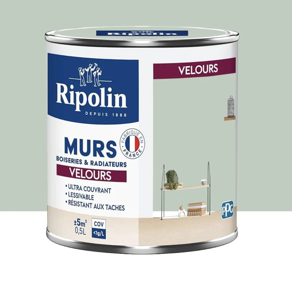 Peinture Murs, Boiseries, Radiateurs RIPOLIN Velours Vert palatino