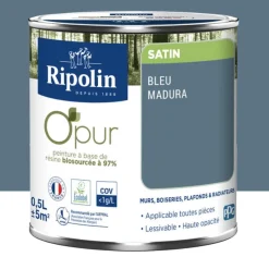 Peinture Murs, Boiseries, Radiateurs RIPOLIN OPur Satin Bleu madura