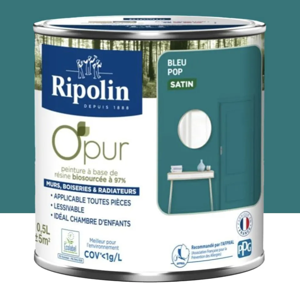 Peinture Murs, Boiseries, Radiateurs RIPOLIN OPur Satin Bleu pop