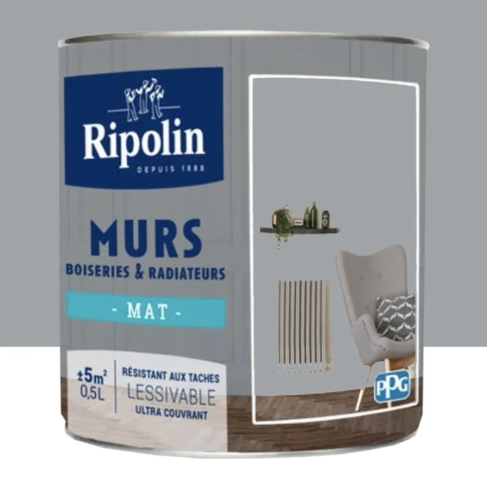 Peinture Murs, Boiseries, Radiateurs RIPOLIN Mat Gris Galet