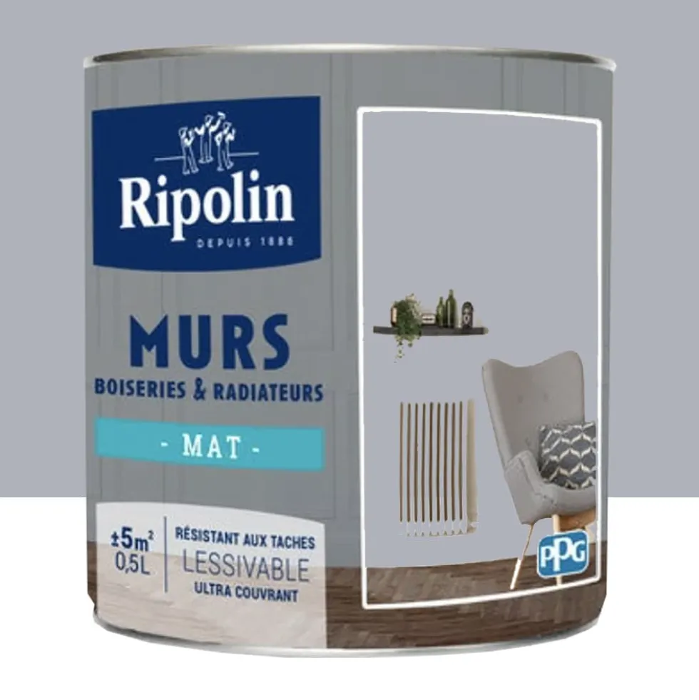 Peinture Murs, Boiseries, Radiateurs RIPOLIN Mat Gris Sirius