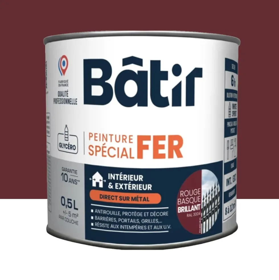 Peinture Spécial Fer BÂTIR Rouge Basque brillant