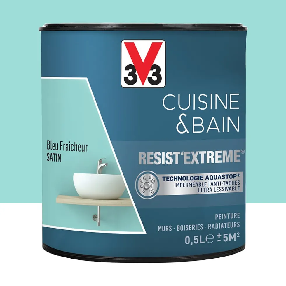 Peinture V33 Cuisine & Bain Resist'Extreme Satin Bleu Fraicheur