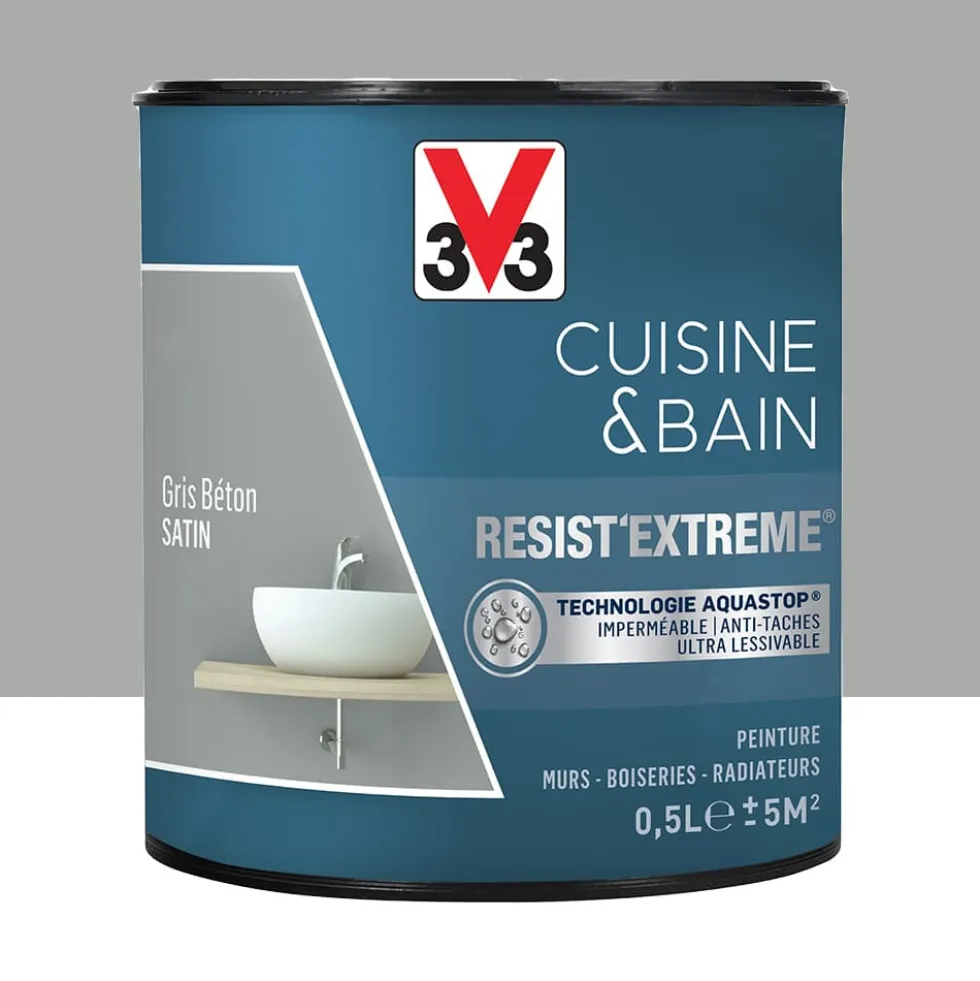 Peinture V33 Cuisine & Bain Resist'Extreme Satin Gris Béton