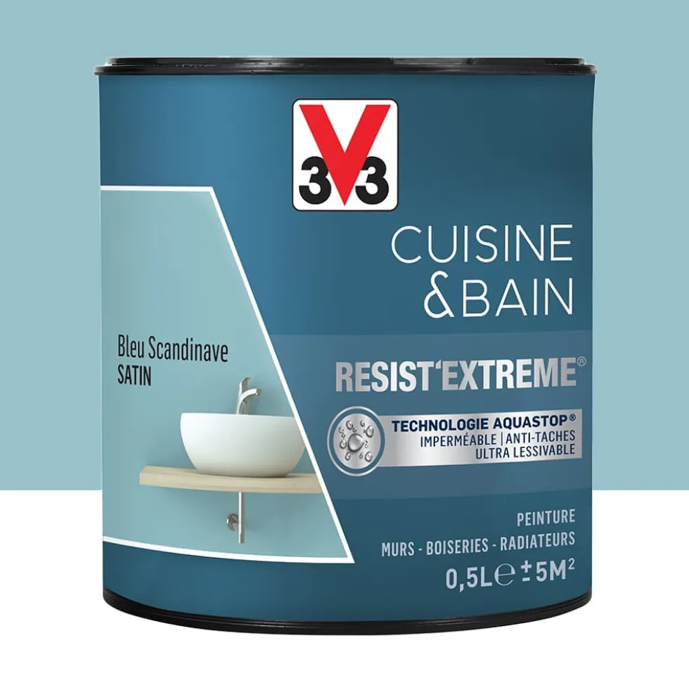 Peinture V33 Cuisine & Bain Resist'Extreme Satin Bleu scandinave