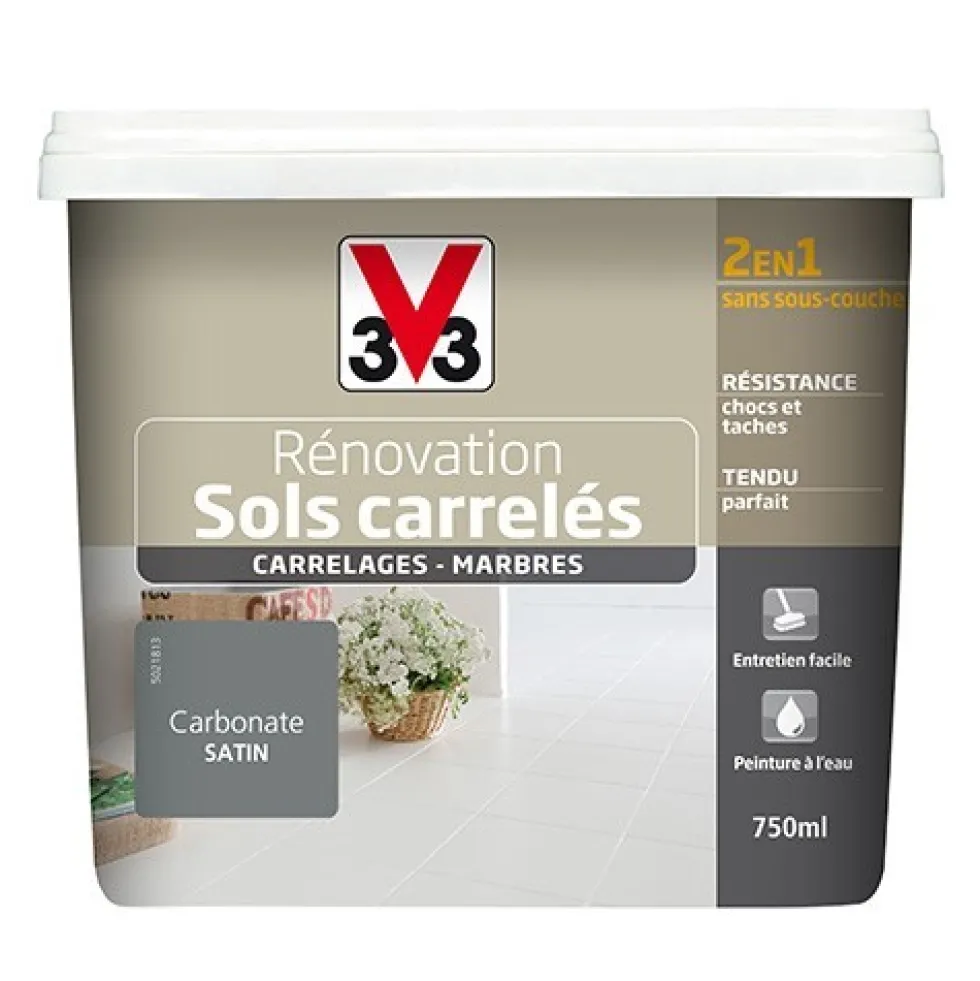 Peinture V33 Rénovation Sols Carrelés (Carrelages - Marbres) 2 en 1 Satin Carbonate