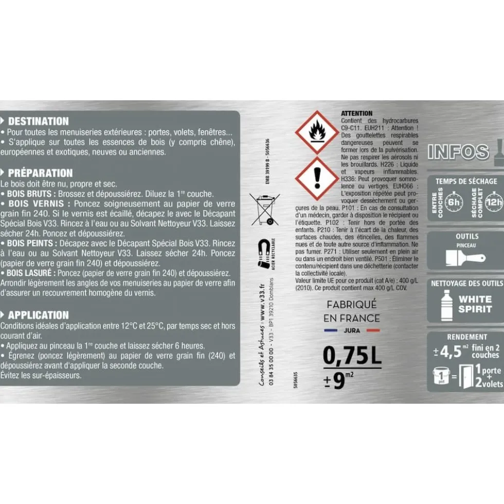 Vernis Haute protection V33 Noir Carbone Brillant