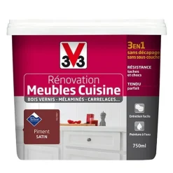 V33 Rénovation Meubles Cuisine (Bois vernis-Mélaminés-Stratifiés) Satin Piment
