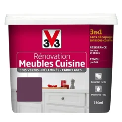 V33 Rénovation Meubles Cuisine (Bois vernis-Mélaminés-Stratifiés) Satin Cassis
